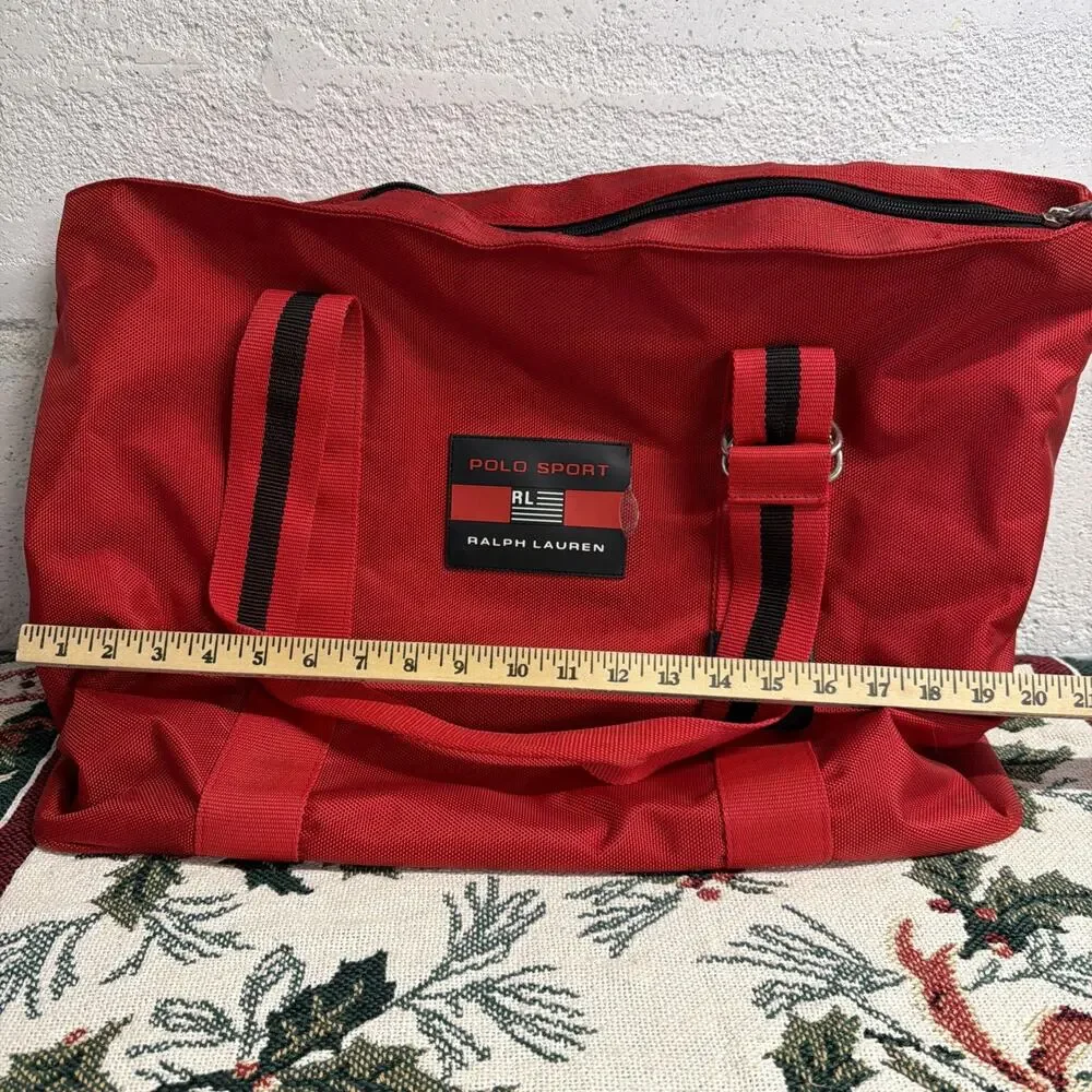 Vintage Polo Sport Ralph Lauren Red Duffel Gym Travel Bag USA 1990s